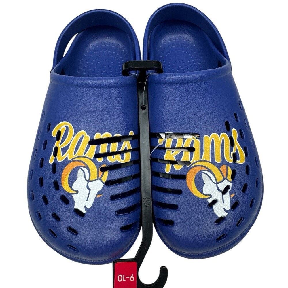 LA Rams Womens Size 9-10 Clog Sandals Mule Shoes Blue Yellow Croc Style NFL New